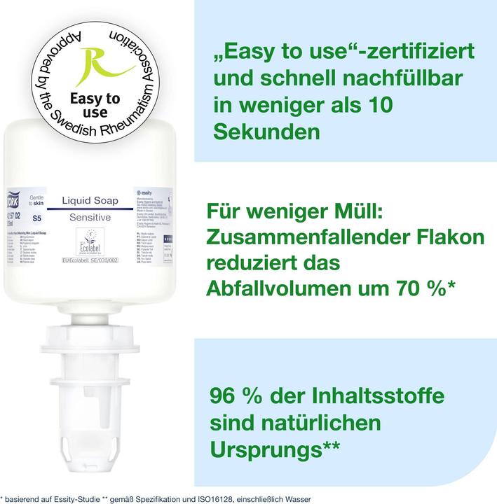 Productafbeelding Tork Mini Vloeibare Handzeep voor de gevoelige huid S5 Allergievriendelijk 8 x 525 ml 425702 (Vloeibare zeep, 525 ml)