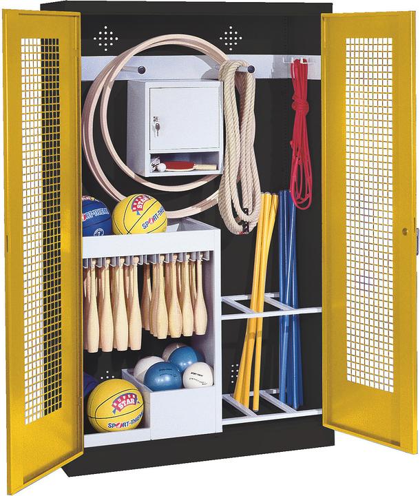 Image du produit C+P Armoire pour équipements sportifs (HxLxP : 195x120x50 cm, avec portes battantes en tôle perforée