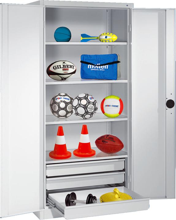 Actual product image C+P Sports equipment cabinet with drawers (HxWxD: 195x120x50 cm, with solid sheet metal hinged doors