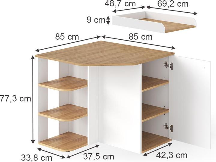 Actual product image Vicco Changing dresser Kristian, White/golden oak, 85 x 77.3 cm with changing table