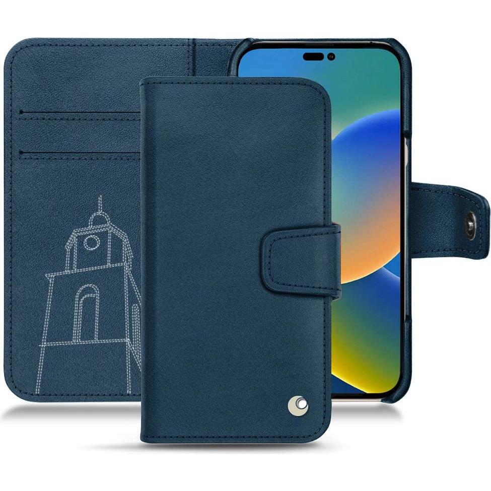 Noreve Lederschutzhülle Wallet (Apple iPhone 14), Smartphone Hülle, Blau