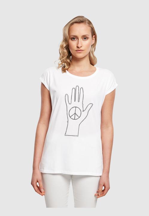 Produktbild Merchcode Ladies Peace - Scribble Hand White Extended Shoulder Tee - 161445 (XL)