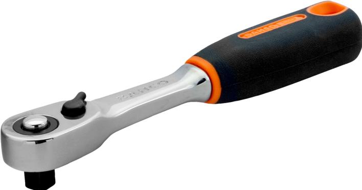 Actual product image Bahco 1/4" reversible ratchet with slim ratchet head, 72 teeth and 5° reverse swivel angle, 120 mm (1/4")