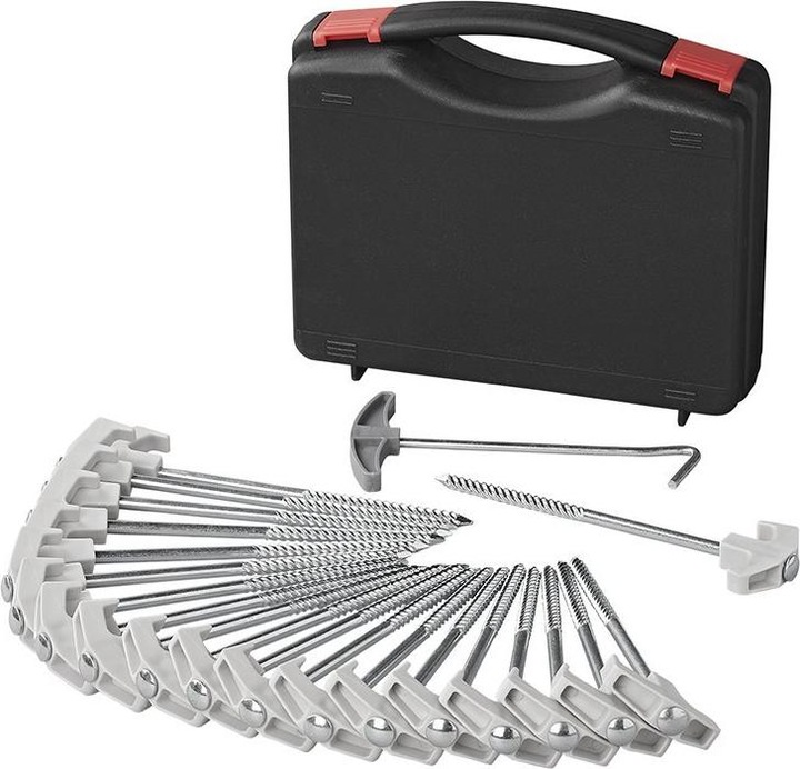 Produktbild ProPlus Zelthering 20 cm Metal Heavy Duty mit Kunststoffhaken - Set von 20 Stück im Koffer