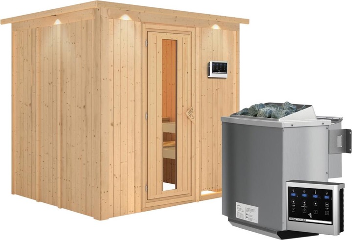 Actual product image Karibu Sauna Sodin front entry, wreath (4.5 KW Bio external control)