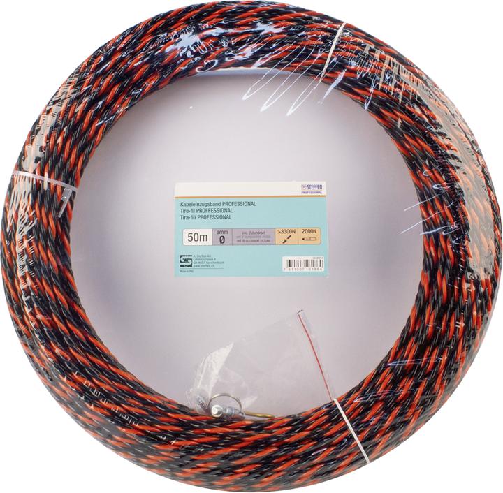 Image du produit Steffen Kabeleinzugsband PROFESSIONAL 50m Ø 6mm mit Suchfeder + Zubehörset sw/rt (50 m)