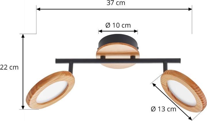 Actual product image Lindby Manel LED spotlight wood 2-light (560 lm)