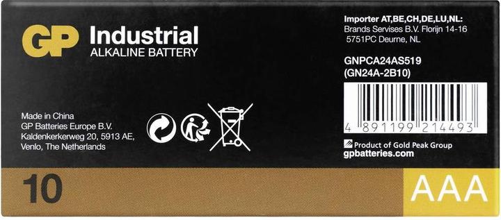 Produktbild GP Batteries GP Batterie Alkaline, AAA, Micro, LR03, 1,5 V, Industrial, 10 Stück (10 Stk., AAA)