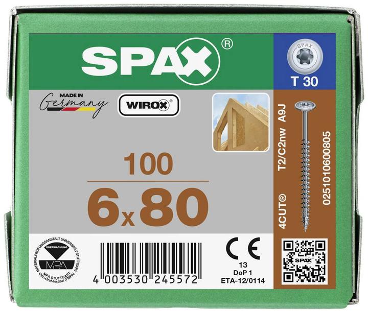Immagine prodotto Spax Testa A Piastra T-Star Plus T30 Completamente Filettata Wirox (100 Viti per pezzo)