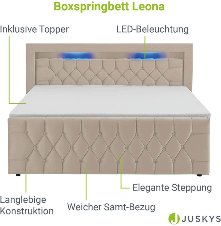 Immagine prodotto Juskys Letto a molle Leona (200 x 140 cm)