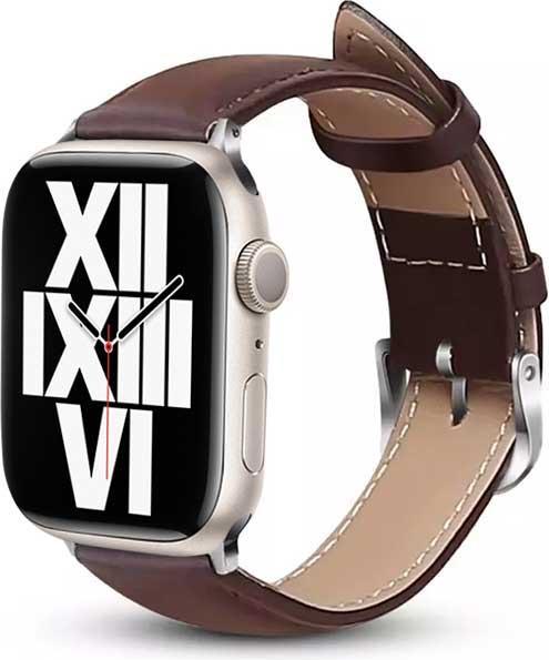 Actual product image Crong Apple Smart Watch Leather Strap, Brown, 42/44/45/49mm (45 mm, 44 mm, 42 mm, 49 mm, Cowhide)