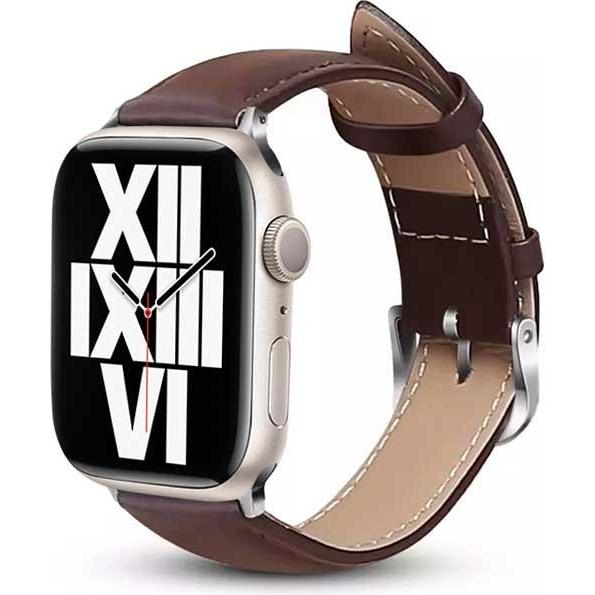 Crong Apple Smart Watch Lederarmband, Braun, 42/44/45/49 mm (42 mm, 44 mm, 45 mm, 49 mm, Rindsleder), Uhrenarmband, Braun