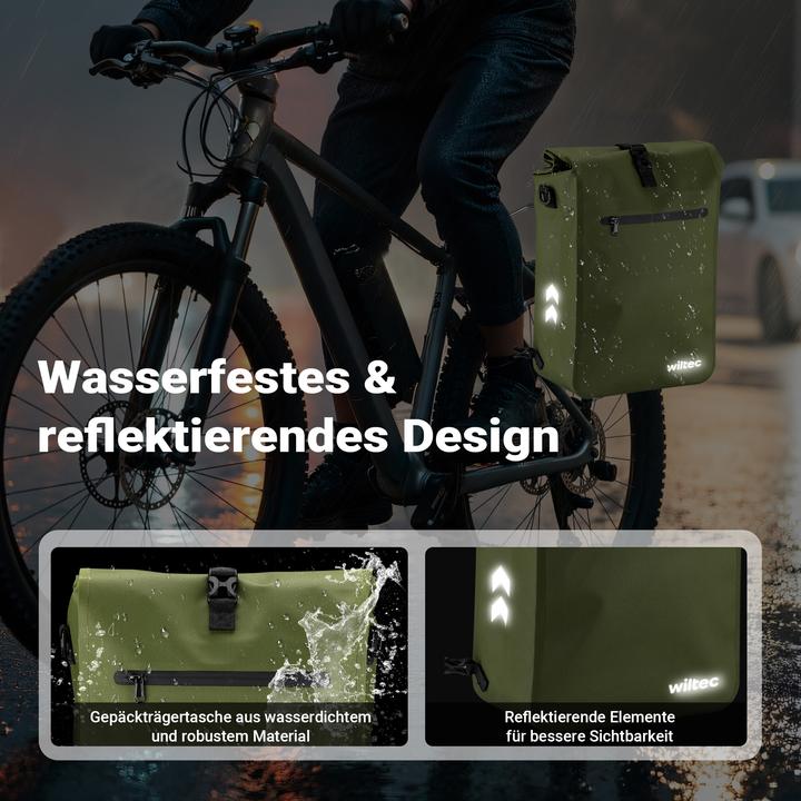 Produktbild Wiltec Gepäckträgertasche oliv 25l Fahrradtasche Rucksack Gepäcktasche (25 l, Gepäckträgertasche)