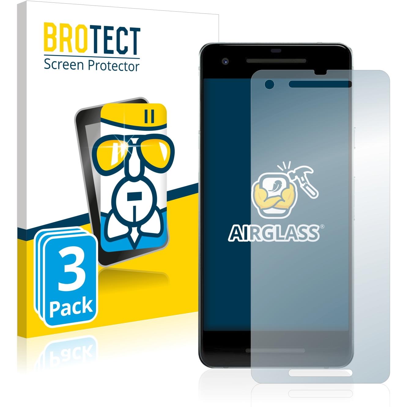 BROTECT AirGlass Panzerglasfolie (3 Stück, Google Pixel 2), Smartphone Schutzfolie, Transparent