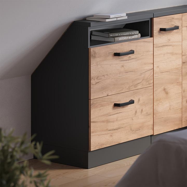 Produktbild Vichy Dachschrägenschrank Rion, Anthrazit/Goldkraft Eiche, mit 2 Schubladen (46 x 60 x 81.60 cm)