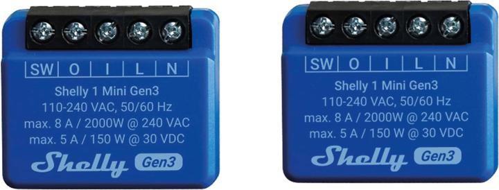 Produktbild Shelly WLAN-Schaltaktor Plus 1 Mini Gen 3, blau, 2 Stück (Schaltaktor)
