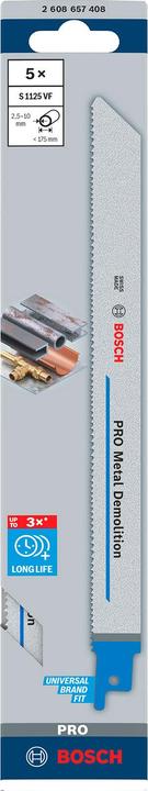 Actual product image Bosch Professional Zubehör PRO Metal Demolition S1125VF blade, 1.25 x 19 x 225 mm, 5 pcs.