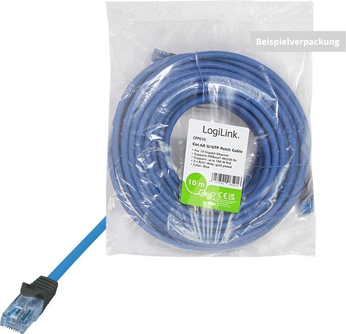 Produktbild LogiLink Premium Patchkabel, Kat.6A, U/UTP, blau, 2,0 m ungeschirmt, starre Kupferadern, geeignet für 10G/... (U/UTP, CAT6a, 2 m)