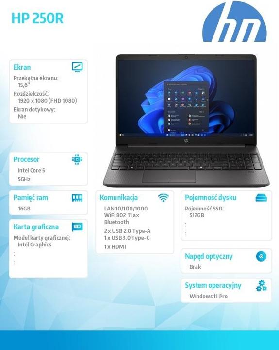 Actual product image HP 250R G9 (15.60", 512 GB, 16 GB, US, Intel Core 5 120U)
