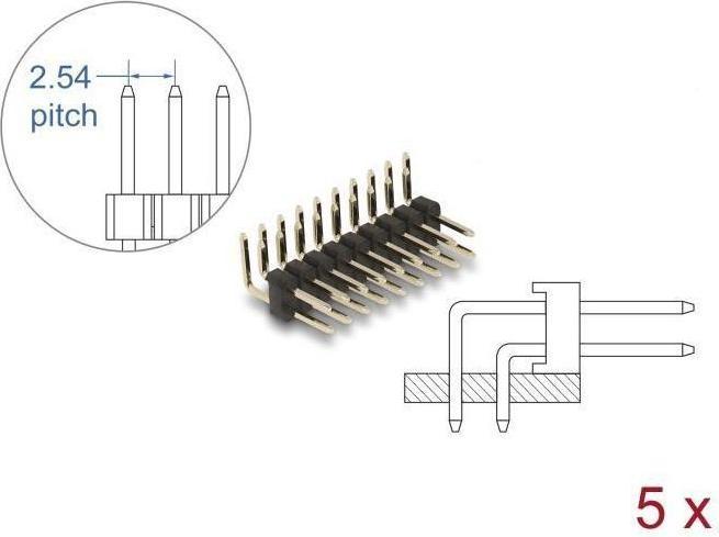 Produktbild Delock Stiftleiste 10 Pin, Rastermass 2,54 mm, 2-reihig, gewinkelt, 5 Stück