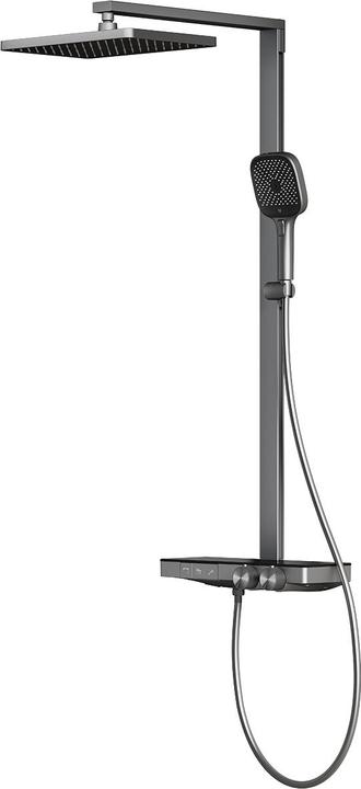 Emke Duschsystem mit Thermostat Anthrazit Matt Einstellbarer Durchfluss 4-Strahl Handbrause inkl Brausest