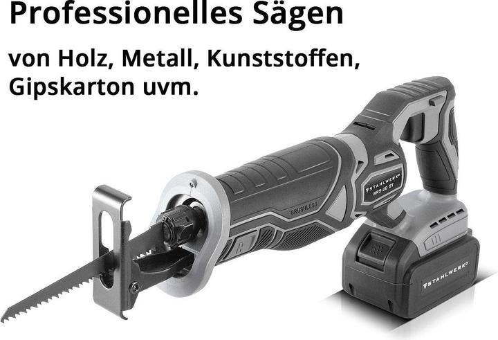 Actual product image Stahlwerk BRS-20 ST cordless reciprocating saw with 20 volt, 4 Ah Li Ion battery, 0-2600 rpm