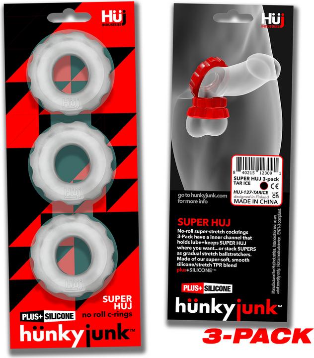 Image du produit Hünkyjunk Oxballs 83189 : Hunkyjunk Super Huj 3Pk Cockrings Clear (5 cm)