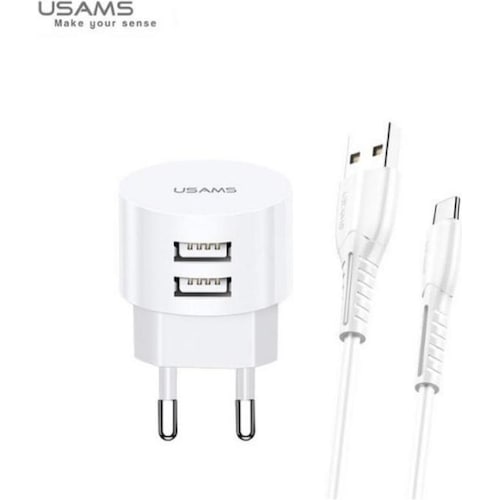 Usams T20 įkroviklis 2x USB-A 2.1 A (66164-uni) (10 W), USB Ladegerät, Weiss