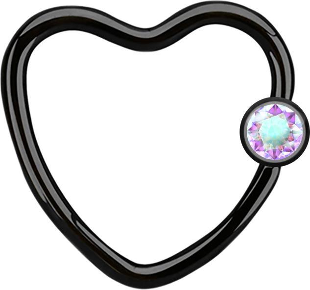 Immagine prodotto Star Piercing Anello Micro Ball Closure cuore nero con sfera di cristallo multicolore (senza ottone, Acciaio chirurgico 316L)