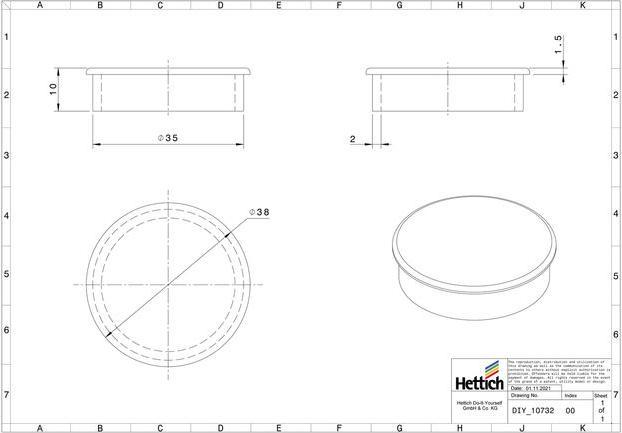 Produktbild Hettich Scharnierlochabdeckung 35 mm wei 10 Stck