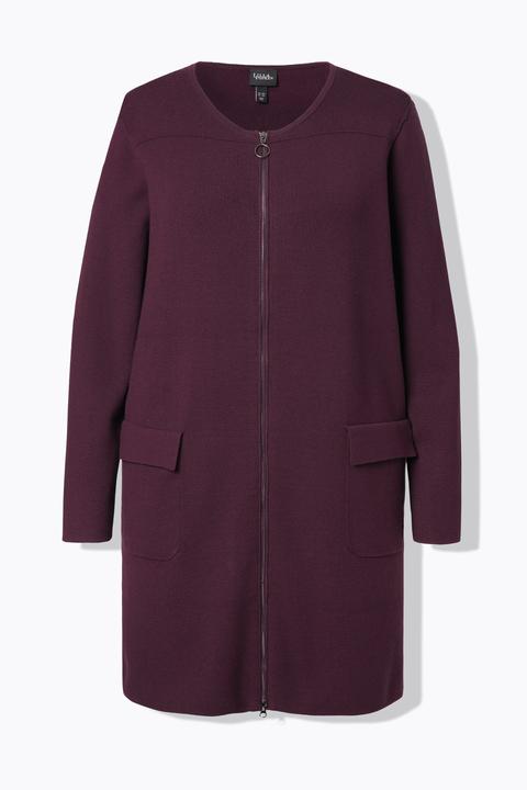 Produktbild Ulla Popken Strickjacke, Feinripp, Rundhals, 2-Wege-Zipper (60)