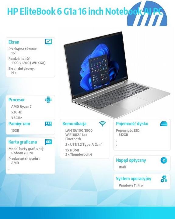Actual product image HP EliteBook 6 G1a 16 inch Notebook AI PC (16", 512 GB, 16 GB, Numeric keypad)