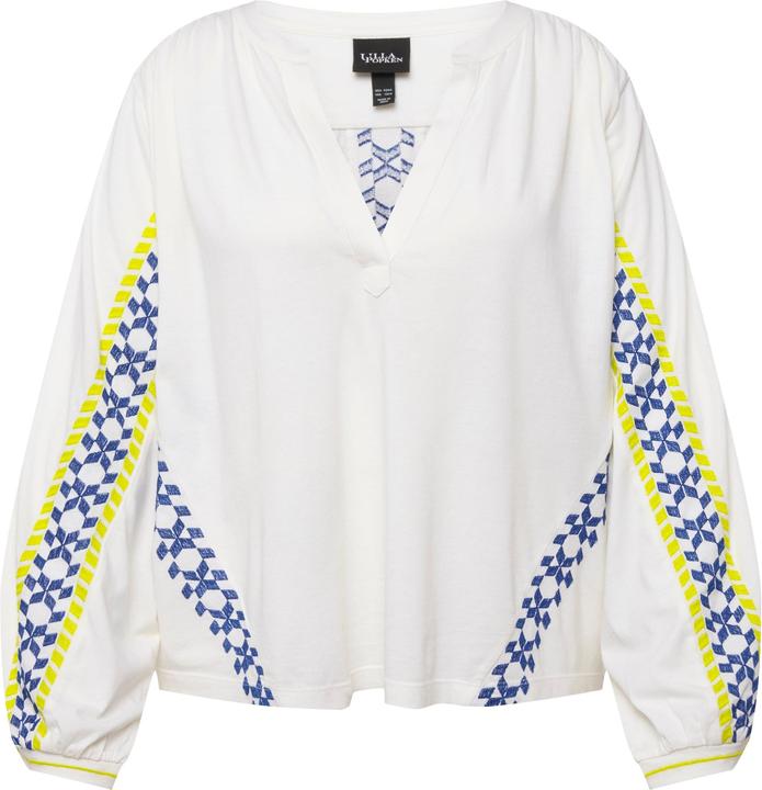 Actual product image Ulla Popken Stripe Detail Long Sleeve Linen Blend Blouse (46, 48)