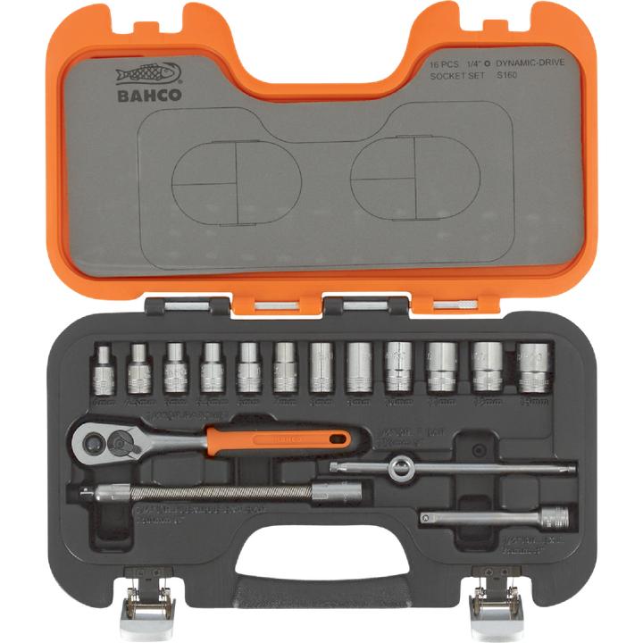 Actual product image Bahco 1/4"-Steckschlüssel-Satz, metrisch, Sechskant, inklusive Umschaltknarre - 16-teilig (13 mm, 8 mm, 10 mm, 4 mm, 11 mm, 7 mm, 12 mm, 6 mm, 9 mm, 5 mm)
