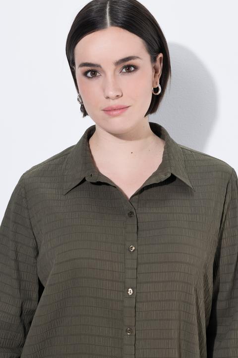 Actual product image Ulla Popken Bubble Texture Solid Button Front Stretch Blouse (46)