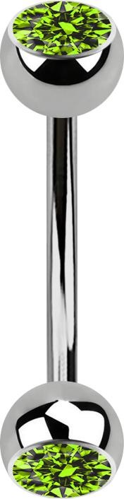 Image du produit Star Piercing Micro banane argentée avec deux boules de cristal vert clair (sans laiton, Titane G23)