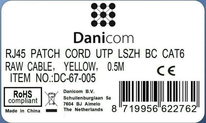 Produktbild Dsit CAT6 Netzwerkkabel, U/UTP, 0.50 meter, Gelb, 100% Kupfer (U/UTP, CAT6, 0.50 m)