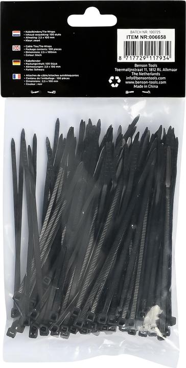 Image du produit Benson Serre cables 2,5 x 100 mm 100 pcs noir (Serre-câbles en plastique, 100 mm, 100 pcs)