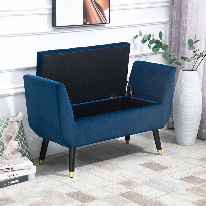 Actual product image Swisshandel24 Luxury bench Upholstered bench with storage space Armrests Chest bench Velvety polyester rubberwood (107 cm)