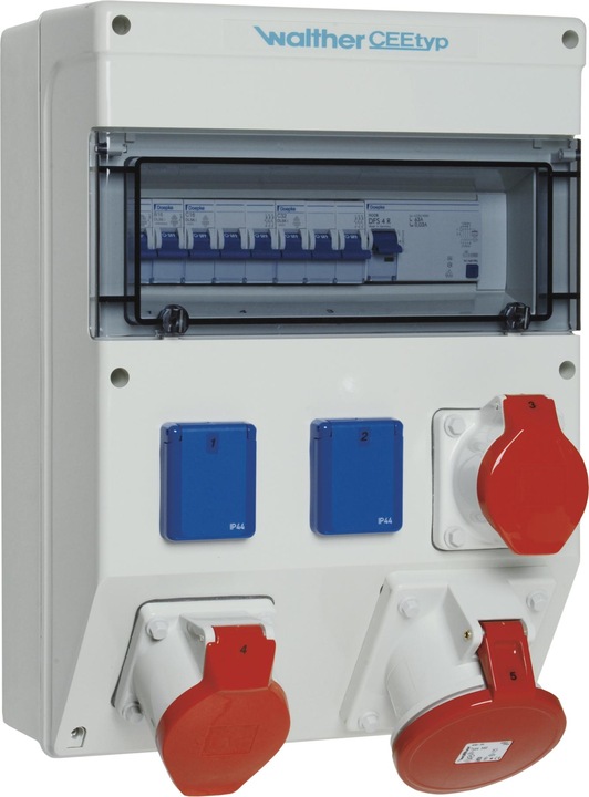 Produktbild Walther Werke WAL 6824403 Steckdosenkombination RAL7035 1 CEE-Anbaudose 5x63A Typ 560