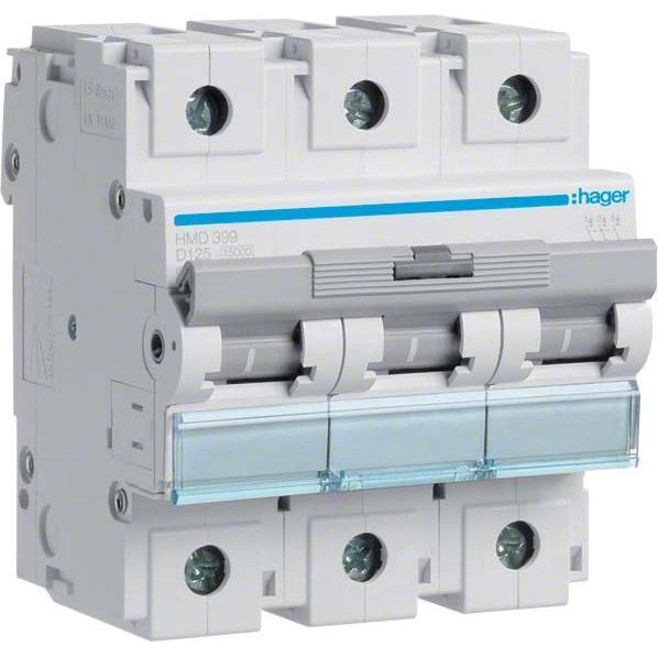 Hager, Schutzschalter, HAG HMD399 Leistungsschalter 3P 15kA D-125A 4,5M