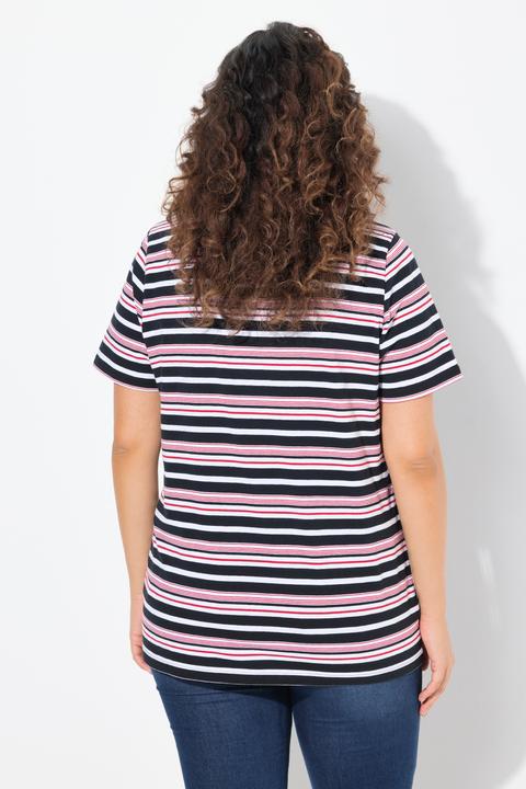 Actual product image Ulla Popken Colorful Striped Short Sleeve V-Neck Tee (56)