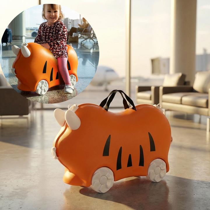 Actual product image ProWorld Robuster Kinder Trolley Hartschalenkoffer Orange – Stabiler Koffer mit Sitzfunktion (32 l)