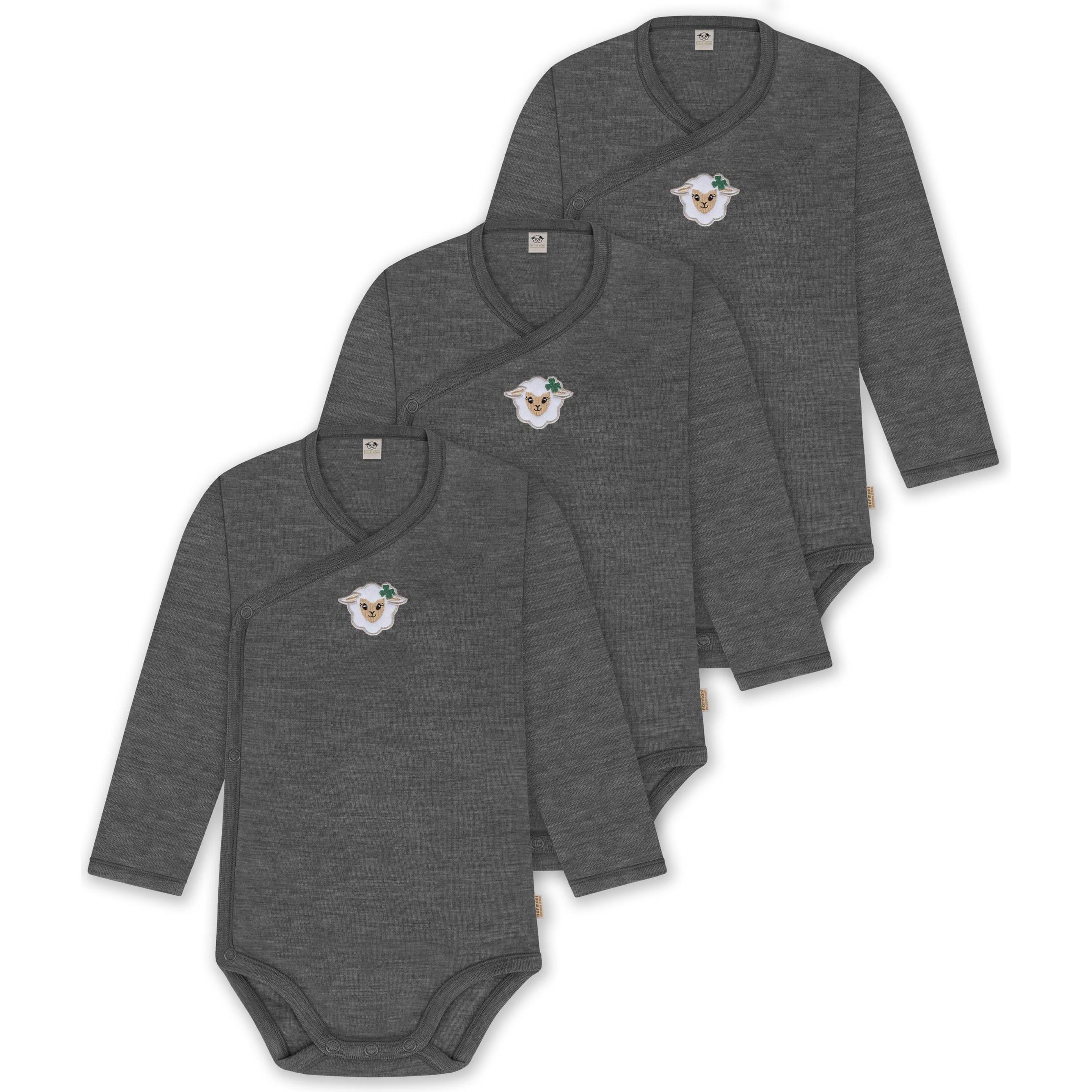 Normani, Herren, Body, 3er Pack Merino Baby-Body langärmeliger Wickelbody für 0-24 Monate - 9349, Grau, (86)