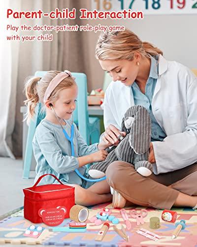 Immagine prodotto Activity Board Valigetta del dottore per bambini in legno con stetoscopio vero, valigetta del dottore per bambini