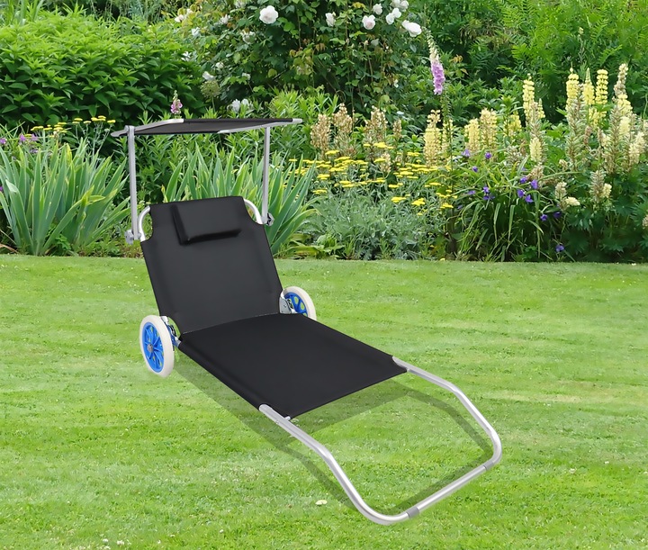 Productafbeelding VCM Ligstoel met wieltjes en zonnekap (165 cm)