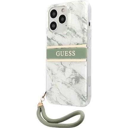 Guess Hard Cover Marble Stripe with Strap (Apple iPhone 13 Pro), Smartphone Hülle, Grün