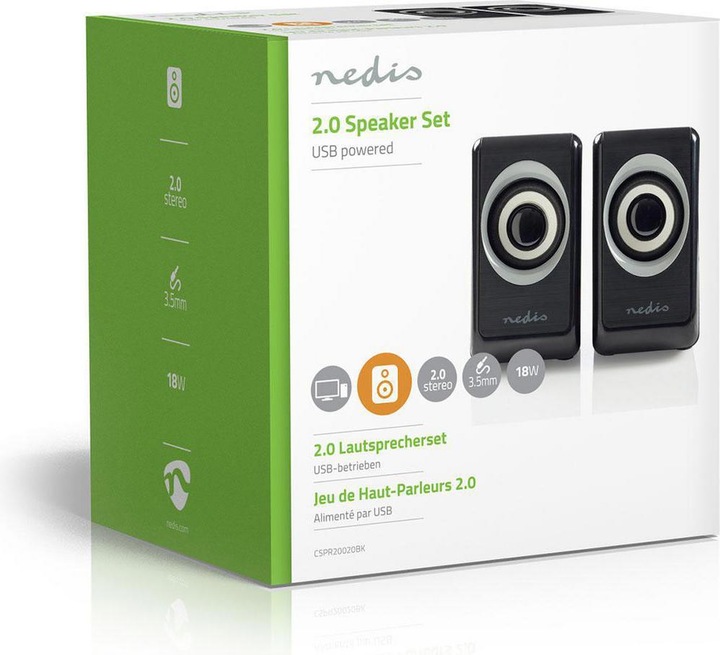 Image du produit Nedis Haut-parleur PC 2.0 18 W Connexions - Entrée : USB A mâle / 1x 3.5 mm Alimentation par
