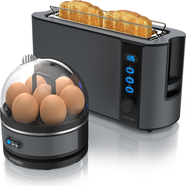 Immagine prodotto Arendo Set per la colazione, tostapane a 2 fessure lunghe con piano per il pane e scaldauova per 7 uova