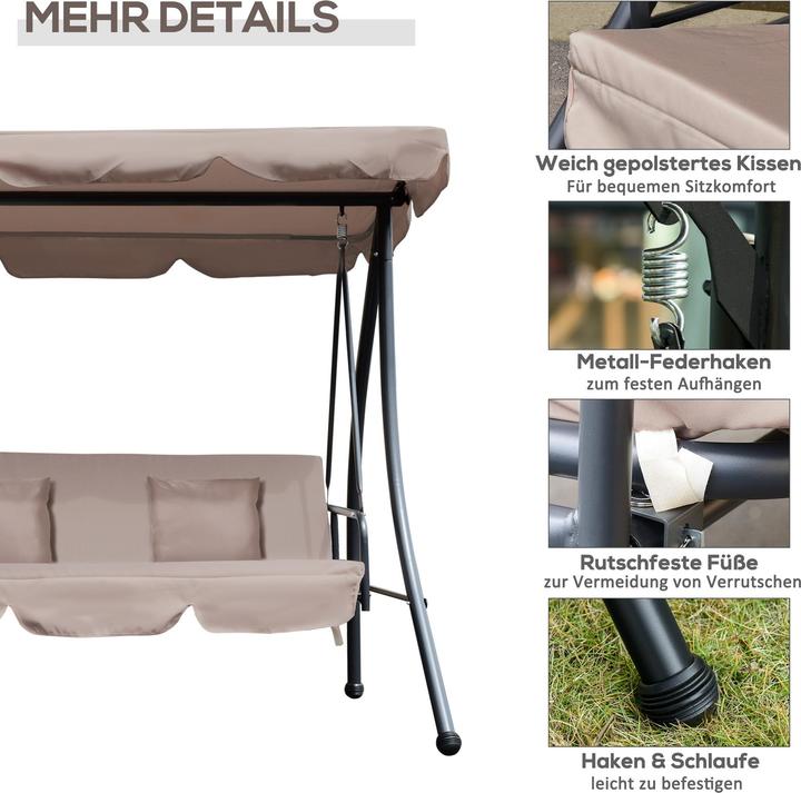 Immagine prodotto Outsunny Hollywoodschaukel Stahl, Polyester Beige+Schwarz